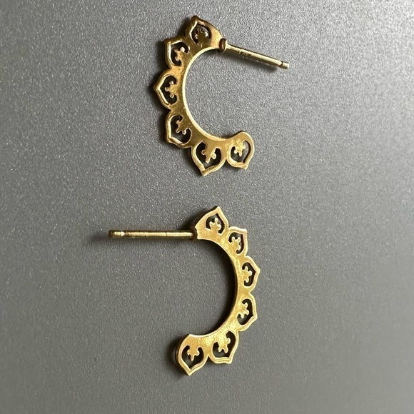 24K Gold Laser Cut Heart Half Hoop Earrings - Picture 7 of 12